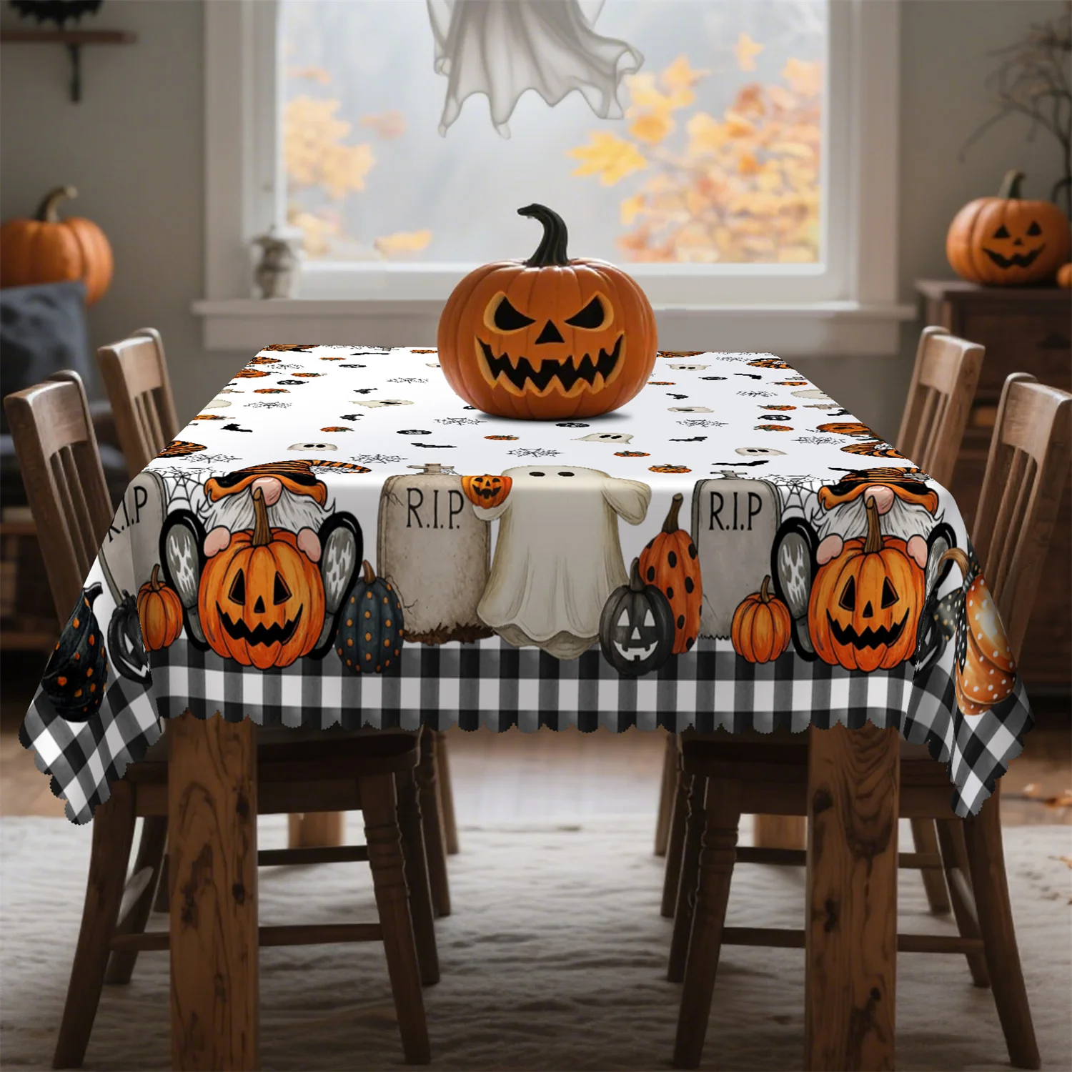 Buffalo Gobo Dot Pumpkin Tablecloth, 1 Pack, Suitable for Kitchen Table, Outdoor Party Decorationzyc