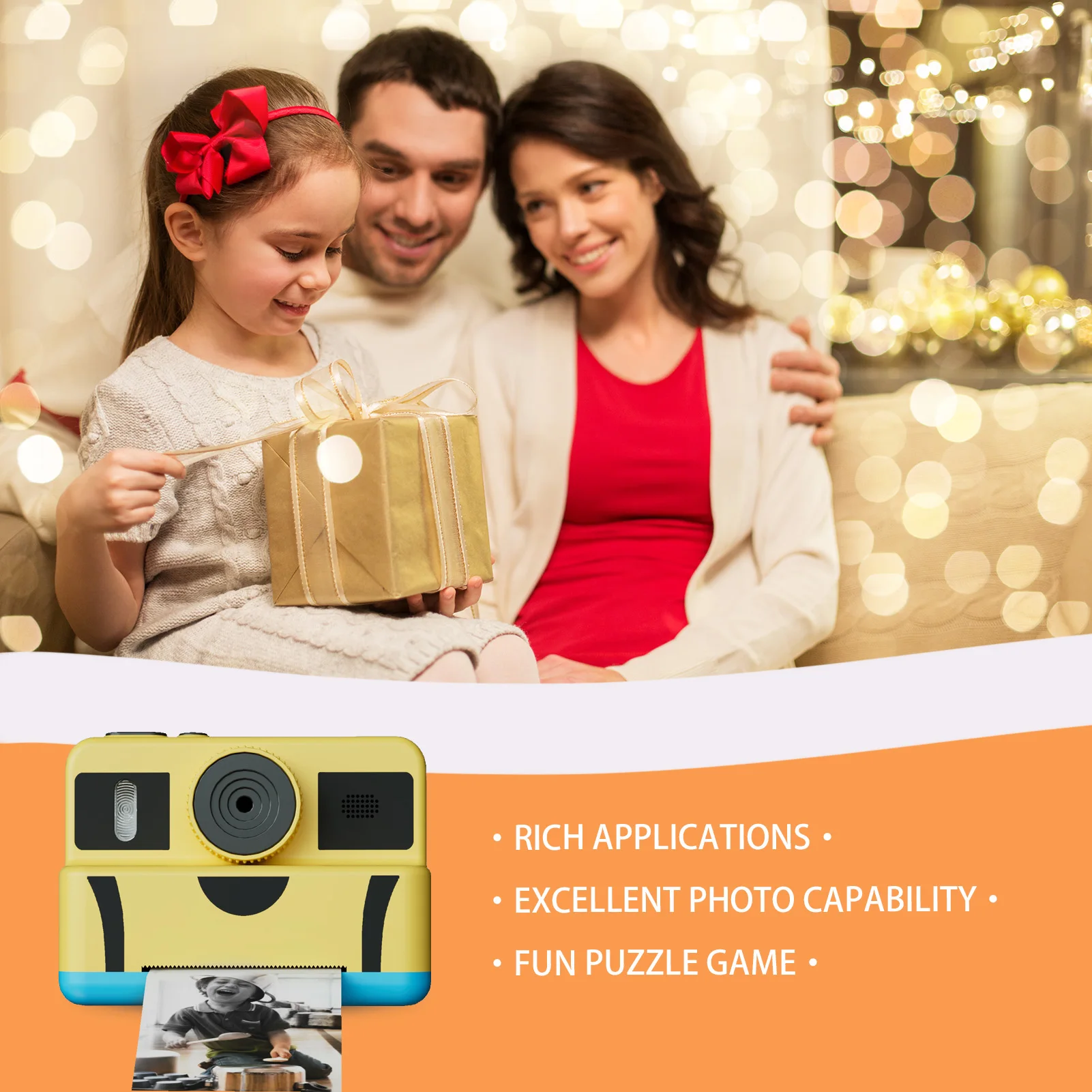 Caméra à impression instantanée pour enfants Convient aux filles et aux garçons âgés de 4 ans et plus, avec une caméra à double objectif avec une mémoire de 32 Go
