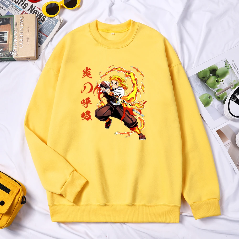 Demon Slayer Rengoku Kyoujurou Printing Sweater Women Trendy Crewneck Pullover Autumn Fleece Sportswear Harajuku New Woman Tops