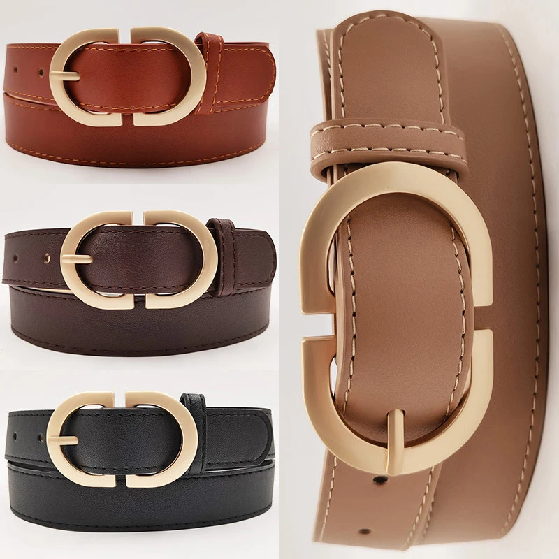 

105cm Female Double D Buckle Faux Leather Waistband Fashion Belt Simple Metal Buckle Belt For Suit Jeans Clothing Accessories