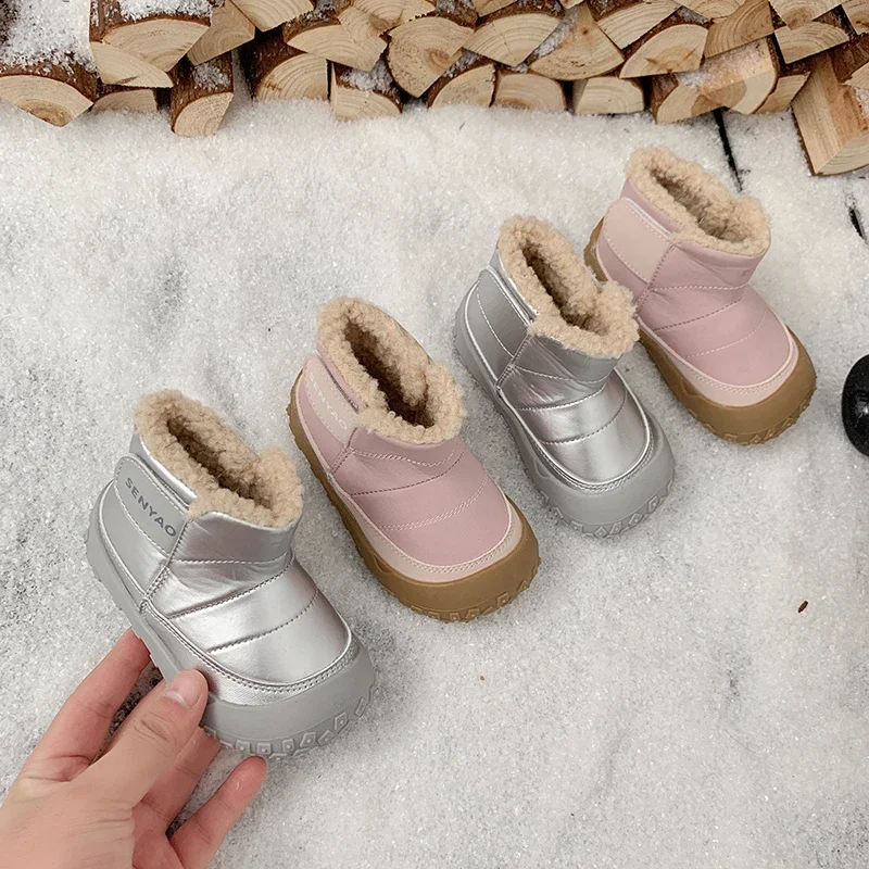 

Детские модные ботинки, детские теплые ботинки с нескользящим носком на толстом меху, новинка 2025, зимние зимние ботинки для девочек, повседневные зимние ботинки с мягкой подошвой