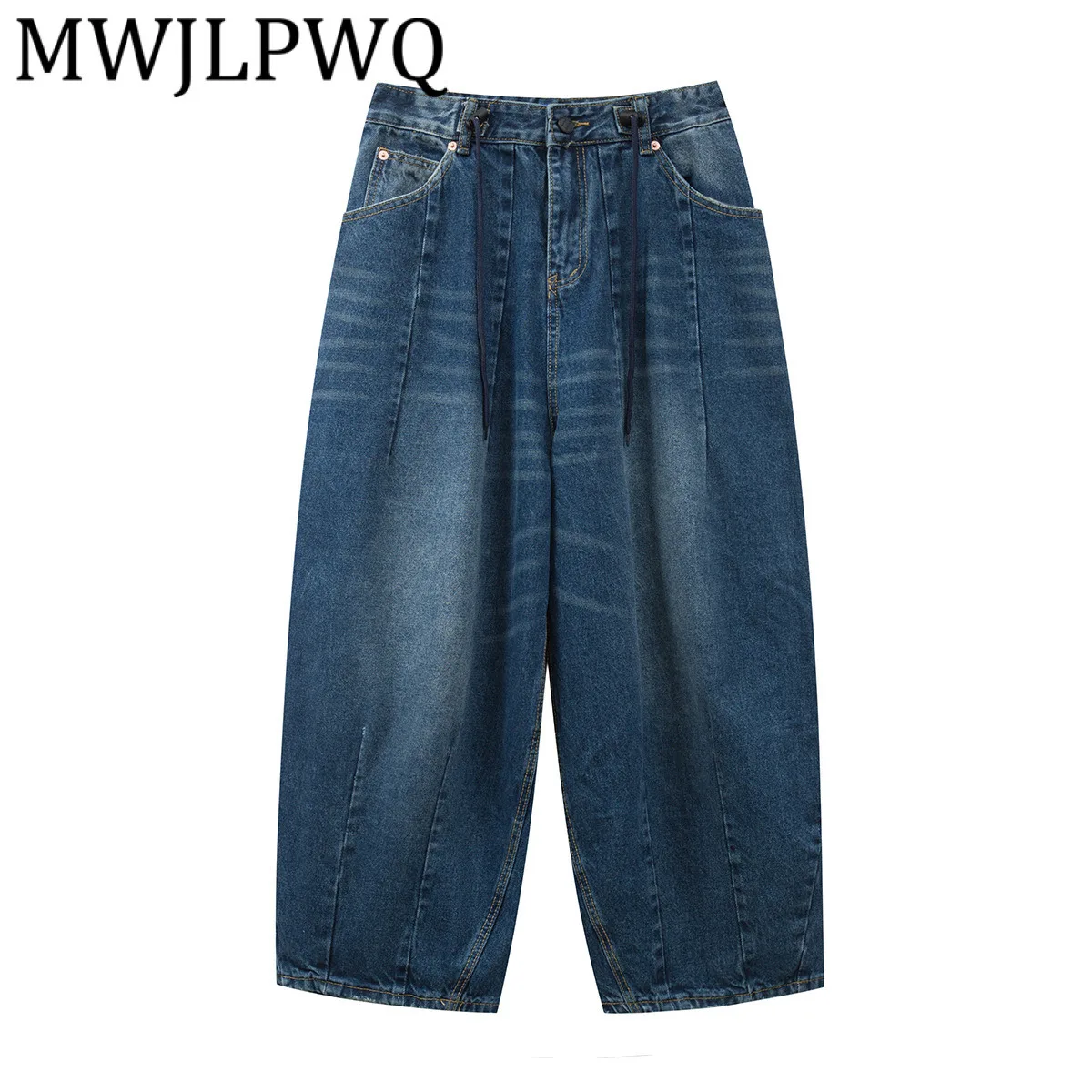 

MWJLPWQ мужские осенние джинсы 2021, новые потертые джинсы в американском стиле, прямые брюки с завязками, индивидуальные длинные брюки Cleanfit 21271