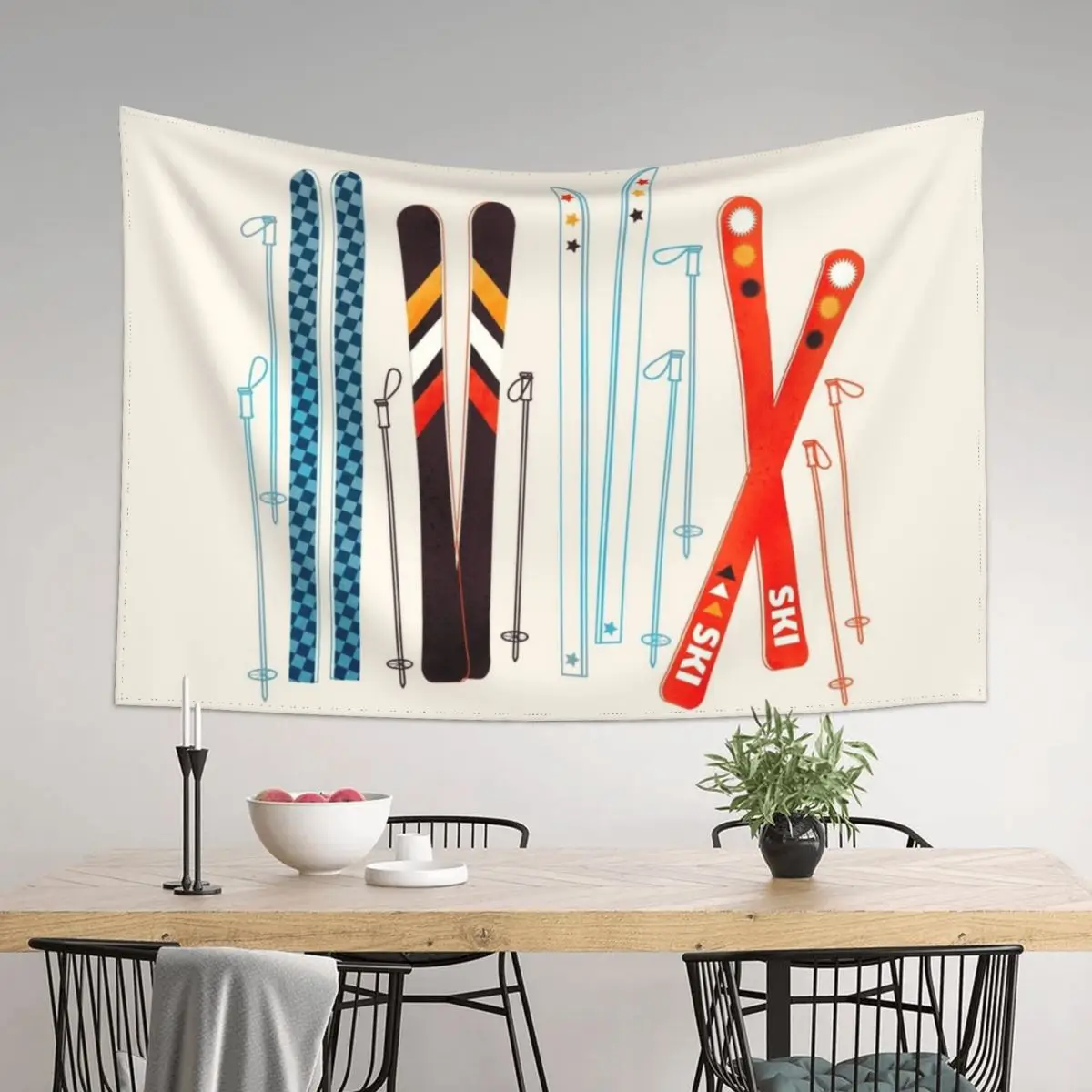 

Colorful Retro Ski Illustration Tapestry Home Decor Accessories Wall Art Tapestry