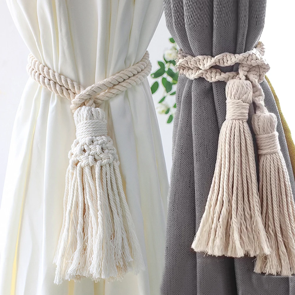 2PCS Handwoven Macrame Curtain Tiebacks Decorative Tassels Curtain Window Ties Boho Room Decor Living Room Home Decoration Gift