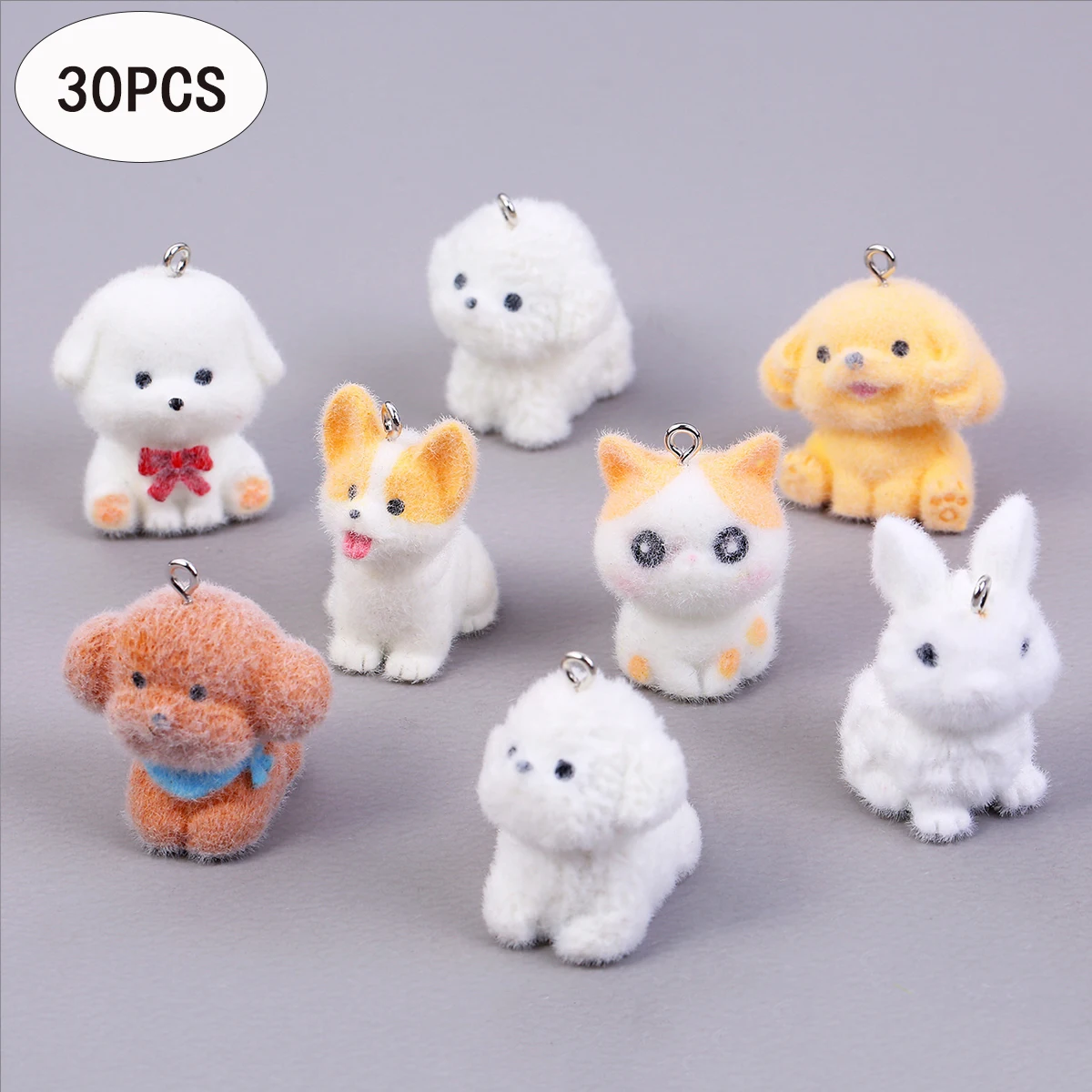30Pcs Bulk Wholesale Puppy Dog Bear Resin Charms Cute Flocked Animalsa Pendants for Earring Bag Key Chians DIY Jewelry Make