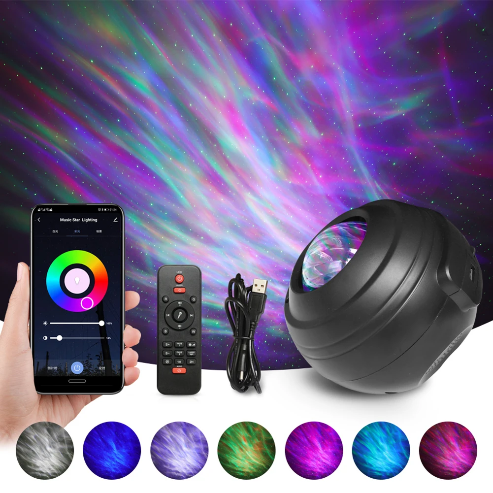 LED Star Ocean Wave Projector Night Light Night Star Sky Galaxy Projector Northern Light USB Music Bluetooth-compatible Speaker