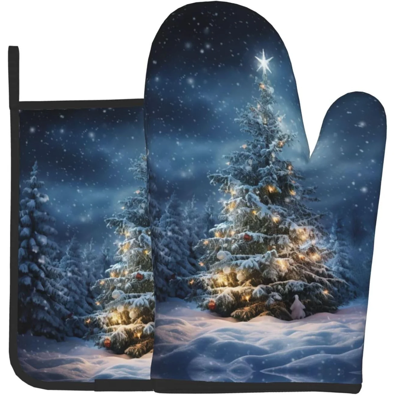 Festive Christmas Tree Snowflake Oven Gloves - Durable Polyester, Hand Wash Only, Ideal for Baking Grilling Cooking