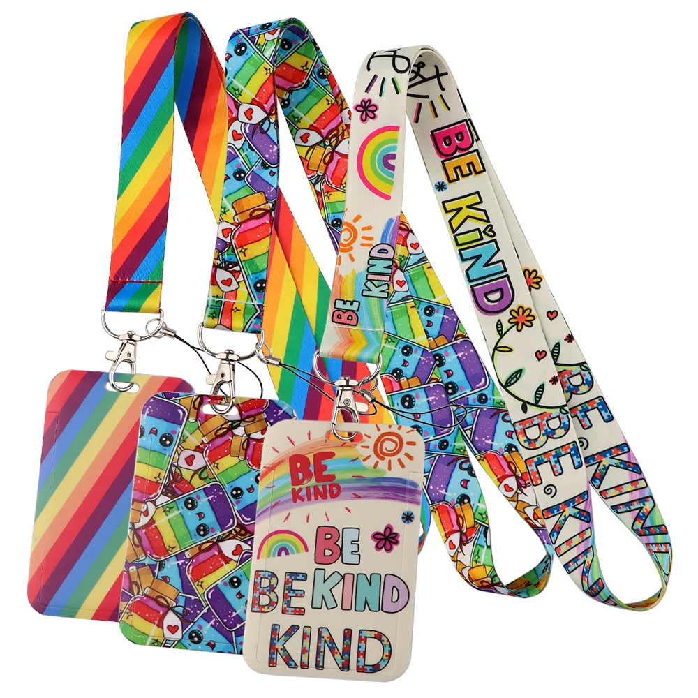 Rainbow Cartoon Style Lanyard For Keys ID Credit Bank Card Cover Badge Holder Phone Charm Key Lanyard Keychain Accessories