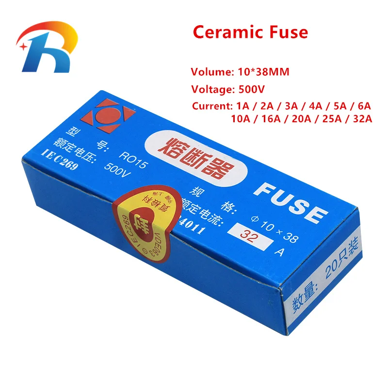 

Free Shipping 20Pcs/lot RO15 RT18 RT14 380V 500V 10*38MM Ceramic Fuse Tube 1A 2A 3A 4A 5A 6A 10A 16A 20A 25A 32A fuses