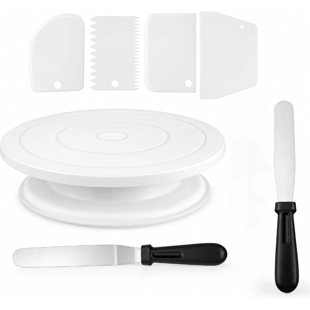 7pcs Cake Decorating Kit with Cake Turntable and Decorating Tools,Easy Cake Decorating for Beginners Professionals