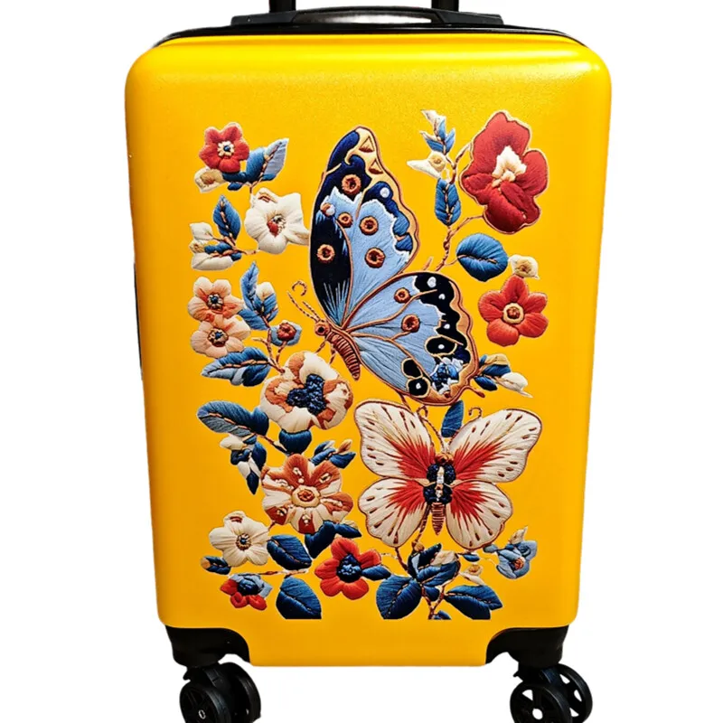 

20-inch Butterfly Floral Rolling Suitcase, ABS Durable Luggage with Spinner Wheels, Lightweight Trolley Travel Case for Women