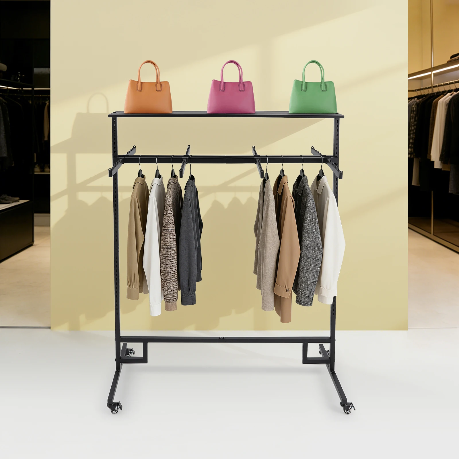 

Clothing Display Rack Adjustable Height 8 Arms Floor Standing Garment Rack Heavy Duty Metal Boutique Store Island Organizer
