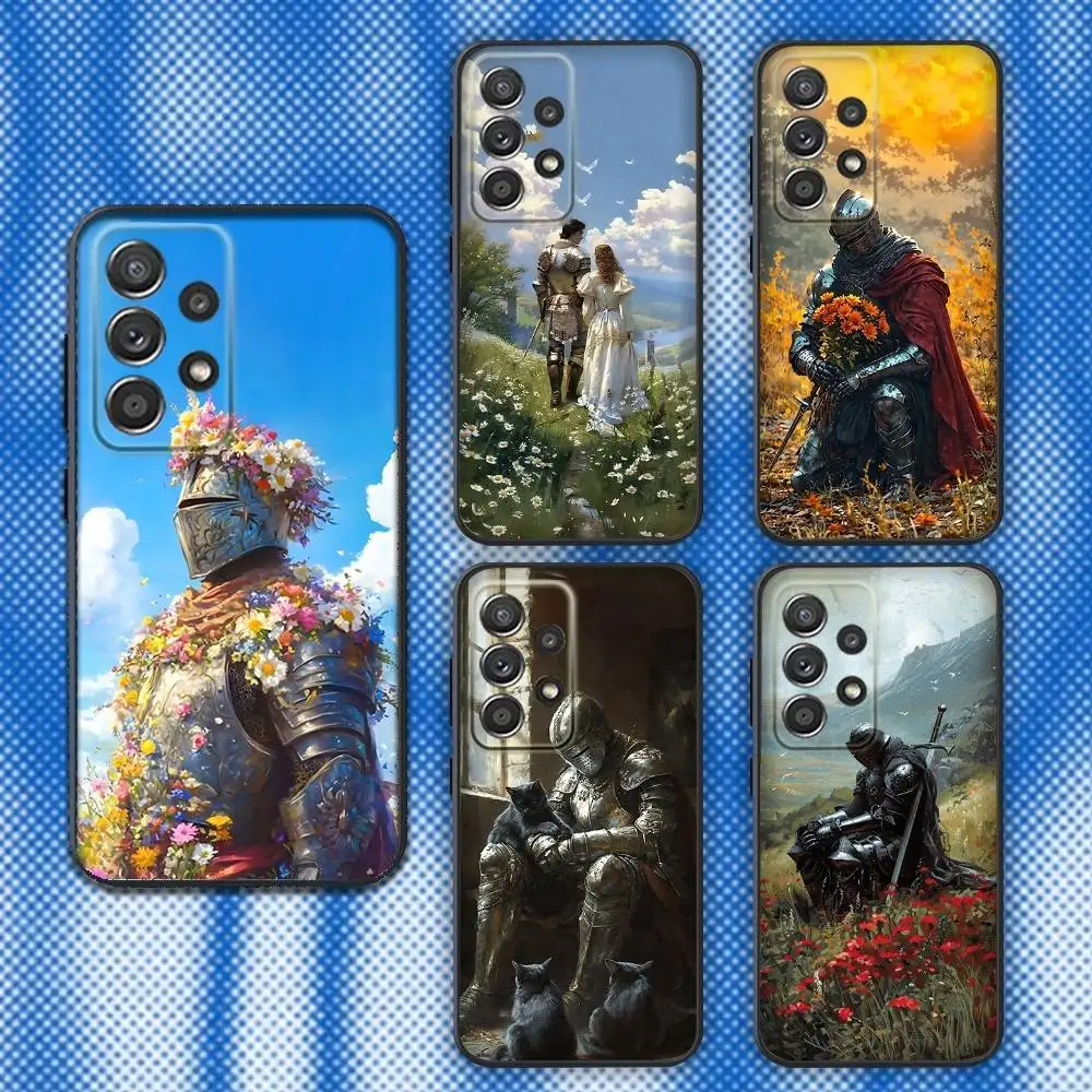 

Cartoon Oil Painting Knight Phone Case For Samsung S25,S24,S21,S22,S23,S30,Ultra,S20,Plus,Fe,Lite,Note,10,9,5G Black Cover