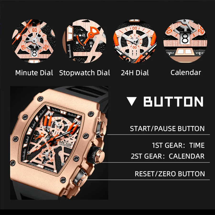 MEGIR Luxury Outdoor Sport Wristwatch for Men Silicone Waterproof Watches Quartz Wrist Watch Male Clock Military Watch 2218