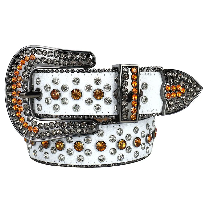 イタリアブランドデザイナーラインストーンベルト男性用カジュアルホワイトソフトレザーベルトステージナイトクラブダイヤモンドスタッズ付きウエストバンドストラップオン