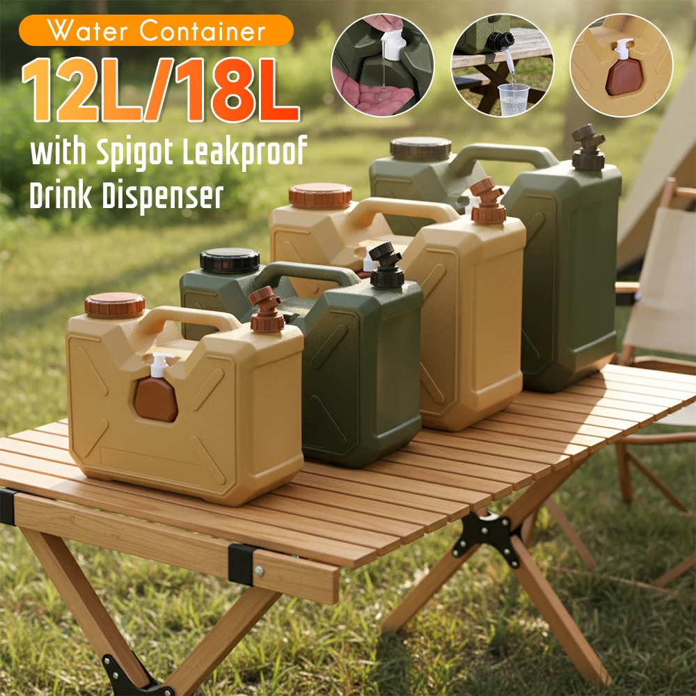 

12L Portable Water Jug W/ Spigot & Hand Sanitizer Bottle No Leakage Camping Bucket for Hiking Picnic Vehicle Outdoor Hurricane