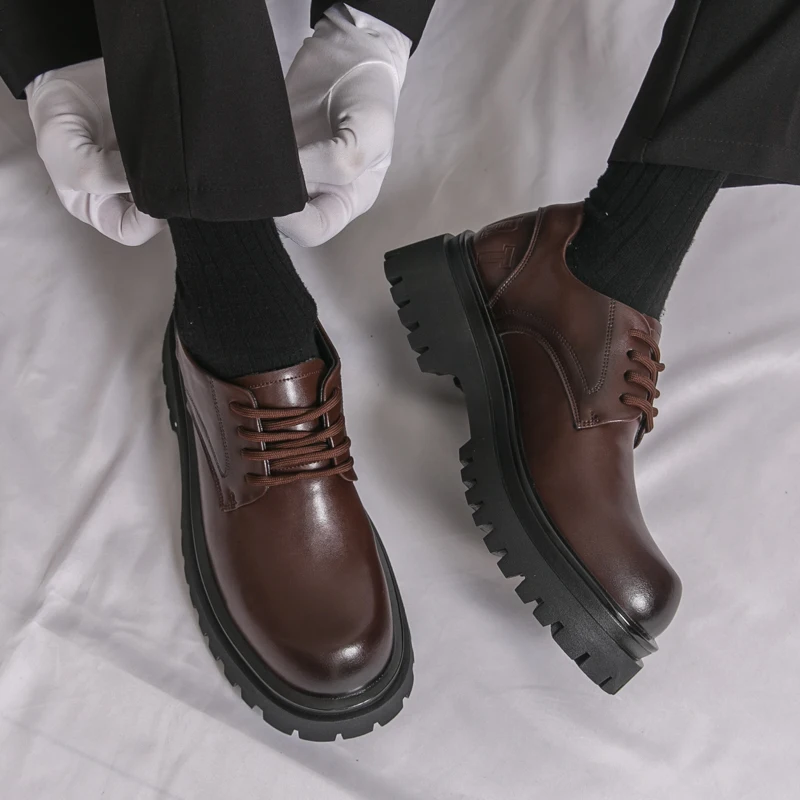 

Men's lace up leather shoes Casual and fashion minimalist style Office Outdoor Trendy Street Thick soled shoes 38-46 Derby