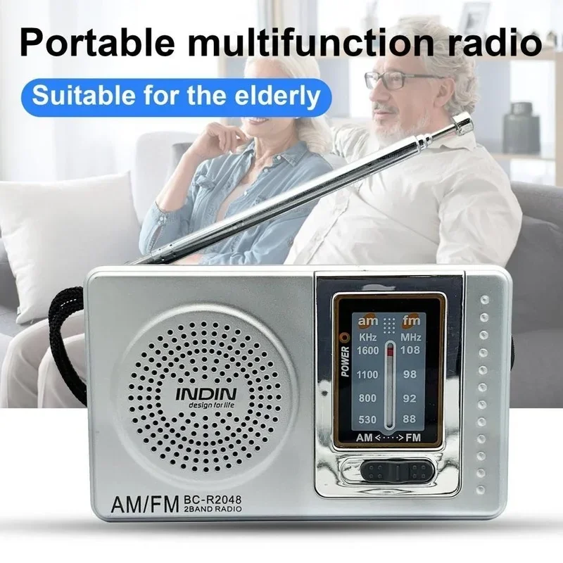 R2048 Portable  Radio Pocket Size Telescopic Antenna Battery Powered  Mini Multifunctionl AM FM Radio for Elder