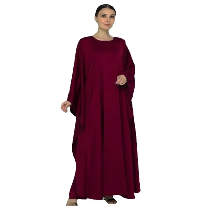 Vestido musulmán Color sólido mangas murciélago Medio Oriente Dubai bata de tamaño grande Abayas para mujer Kaftan Femme Musulman