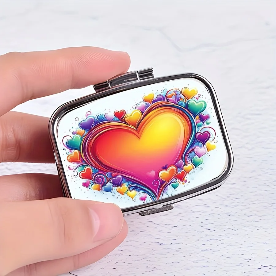 A Heart-Shaped Mini Pill Box, Double-Layer Design, Portable Metal Storage Box, Suitable for Travel and Outdoor Activities, Ideal for Storing Pills, Vitamins, and Jewelry, Also Makes for a Unique Gift.
