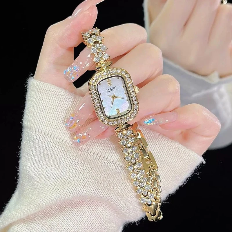 MARK FAIRWHALE Brand Fashion Iced Watches Women Famous Luxury Full Diamond Bling Rectangle Wristwatch