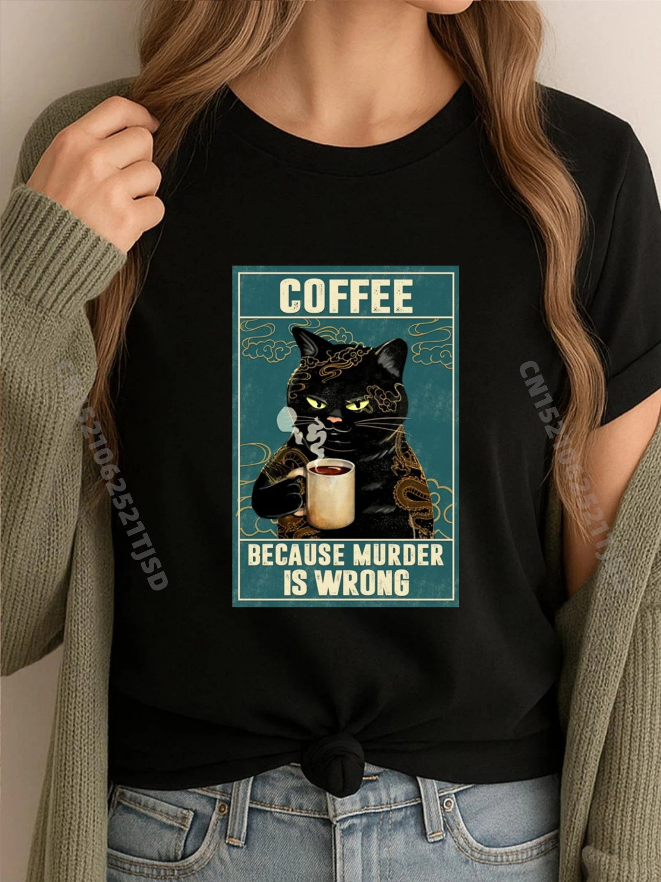 

Coffee Because Murder Is Wrong Funny Black Cat Coffee Lover Camisas Basicas Hombre Woman Shirts For Woman Lovers Day