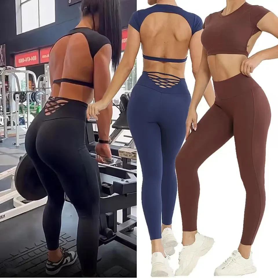 2024 Leggings da yoga in nylon Vita posteriore Pantaloni a prova di squat vuoti incrociati Alta elasticità Traspirante Allenamento in palestra Fitness attivo