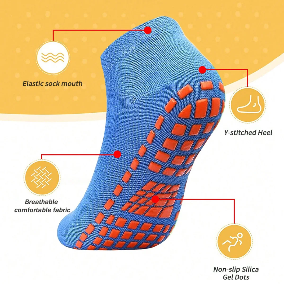 1/4 Paar Unisex-Trampolin-Socken aus Silikon mit rutschfestem Griff für Damen und Herren, Krankenhaus, Yoga, Pilates, Indoor-Sportarten – Detail 4