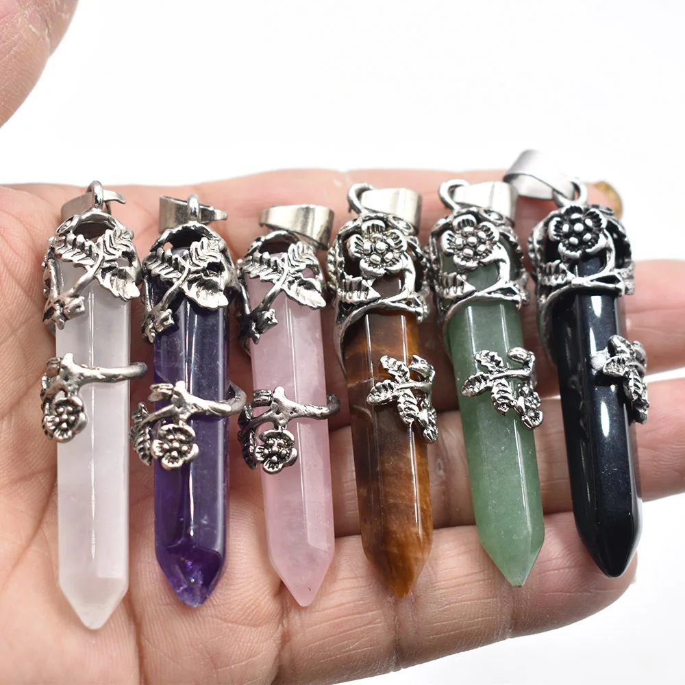 Retro gemma naturale pendolo di pietra per la decantazione Wicca Birthstone pietra naturale pendenti misti all'ingrosso 6 pz/lotto spedizione gratuita