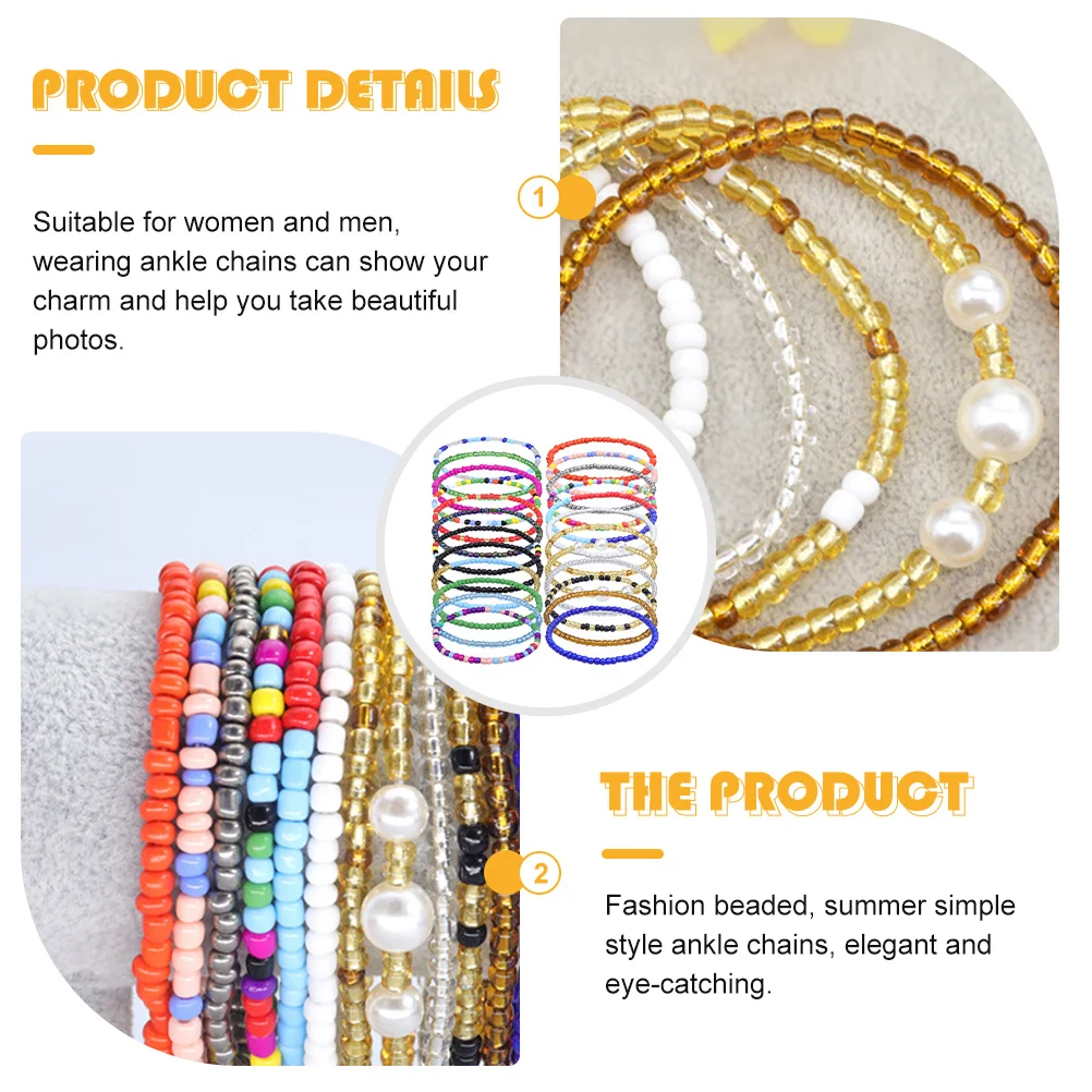 

24Pcs Bohemian Style Beaded Ankle Chains Summer Jewelry Beach Festival Anklets for Women Men Women Anklet