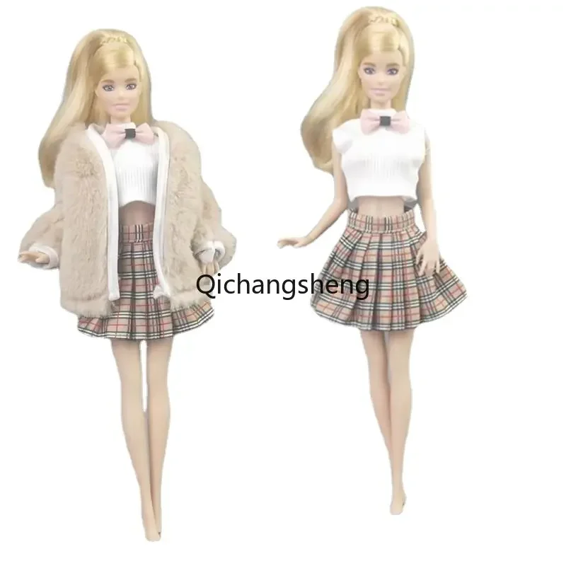 

3pcs/set Gray 1/6 Doll Clothes For Barbie Outfits Winter Coat Jacket White Crop Top Skirt For Barbie Clothing Accessories 11.5"