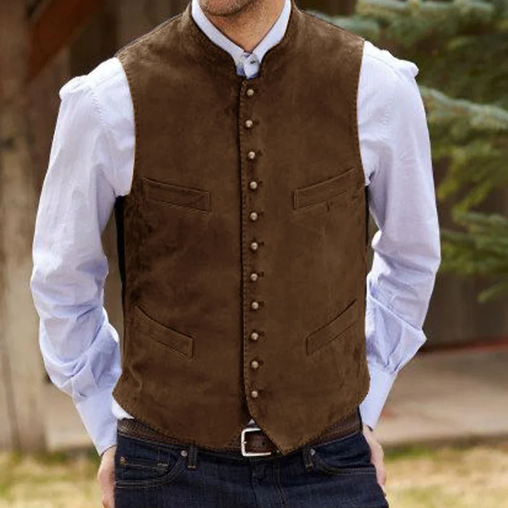 New Suede Vest Autumn and Winter Men's Vests  Solid Color Casual Single-breasted Vest Casual Suit Male Weste Steampunk Gilet