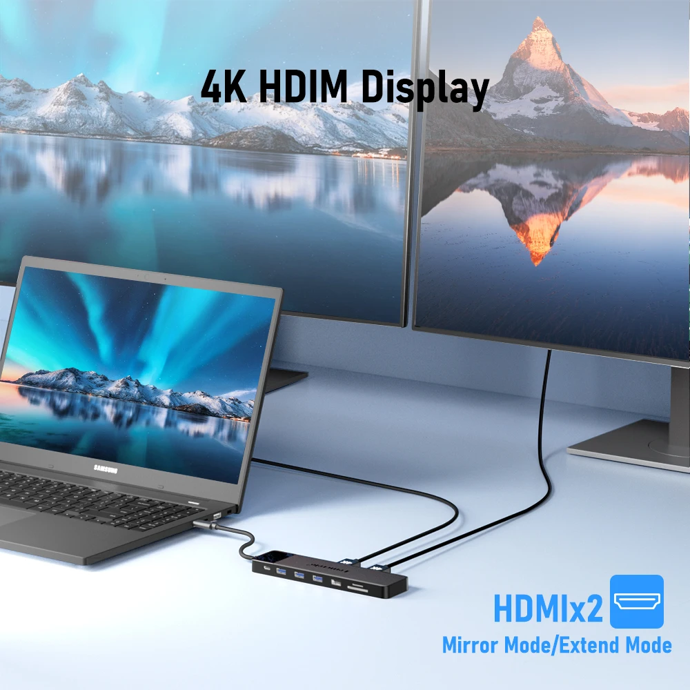 Lemorele 13-in-1 USB C HUB 4K30Hz HDMI USB3.0 PD100W Docking Station RJ45 VGA SDTF USB Splitter for Laptop Macbook Pro Air iPad view 4