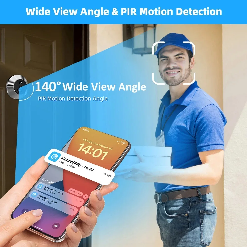 ICam365 APP 940NM No Red Exposure Night Vision 3MP 2.4G WiFi Peephole Door Cat Eye Digital Viewer PIR Camera with 4.3\