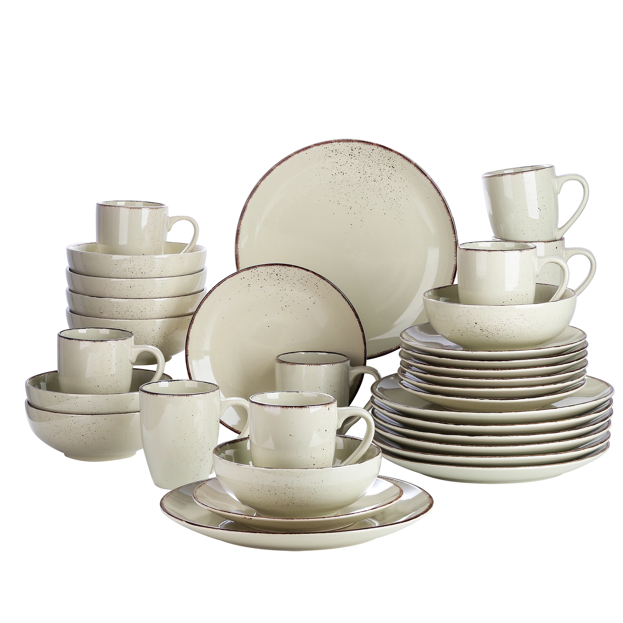 Vancasso 16/32 Stuks Keramisch Beige Steengoed Serviesje Met Dinerbord/Dessertbord/800 Ml Kom/mok Servies Set