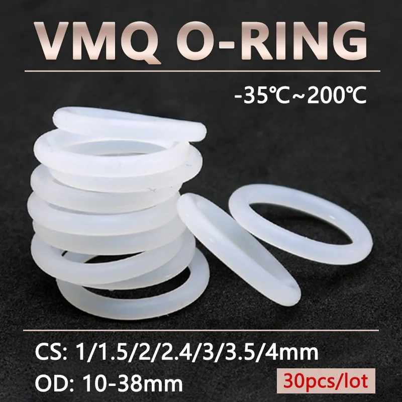 

30pcs White Silicone O Ring CS 1 1.5 2 2.4 3 3.5 4mm OD 10-38mm Food Grade Waterproof Washer Rubber Insulated Seal Gasket VMQ