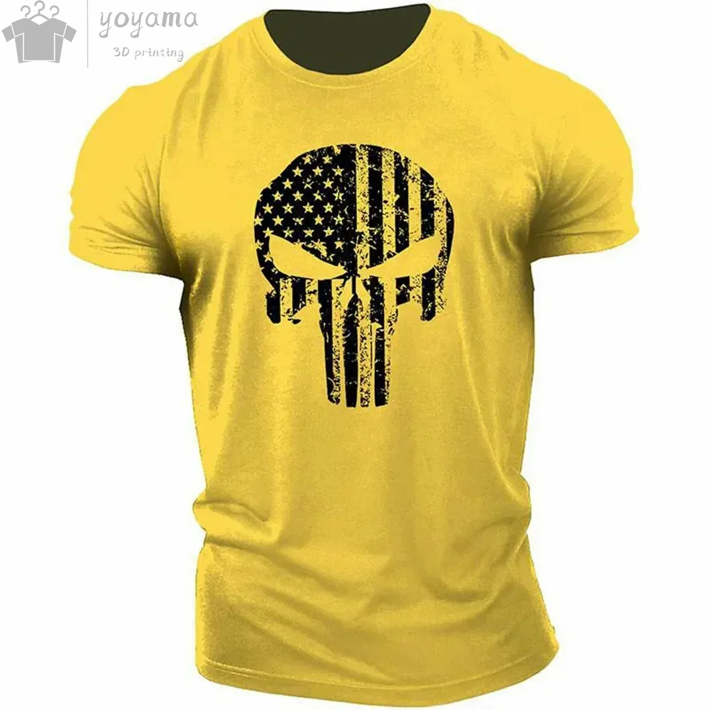 Herren-T-Shirt mit 3D-Druck, militärischer patriotischer Totenkopf, O-Ausschnitt-T-Shirt, übergroßes T-Shirt, kurzärmeliges T-Shirt, Sportbekleidungsoberteil für Herren – Detail 15