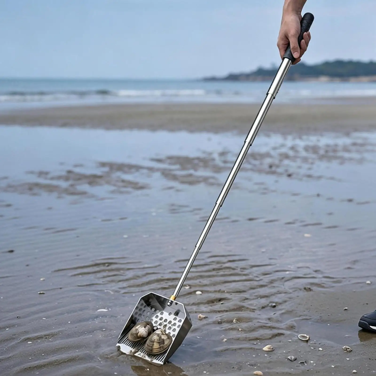 

Practical Stainless Steel Beach Sand Scoop Sifter Comfortable Handle Toy for Kids Shell Collecting and Pet Litter