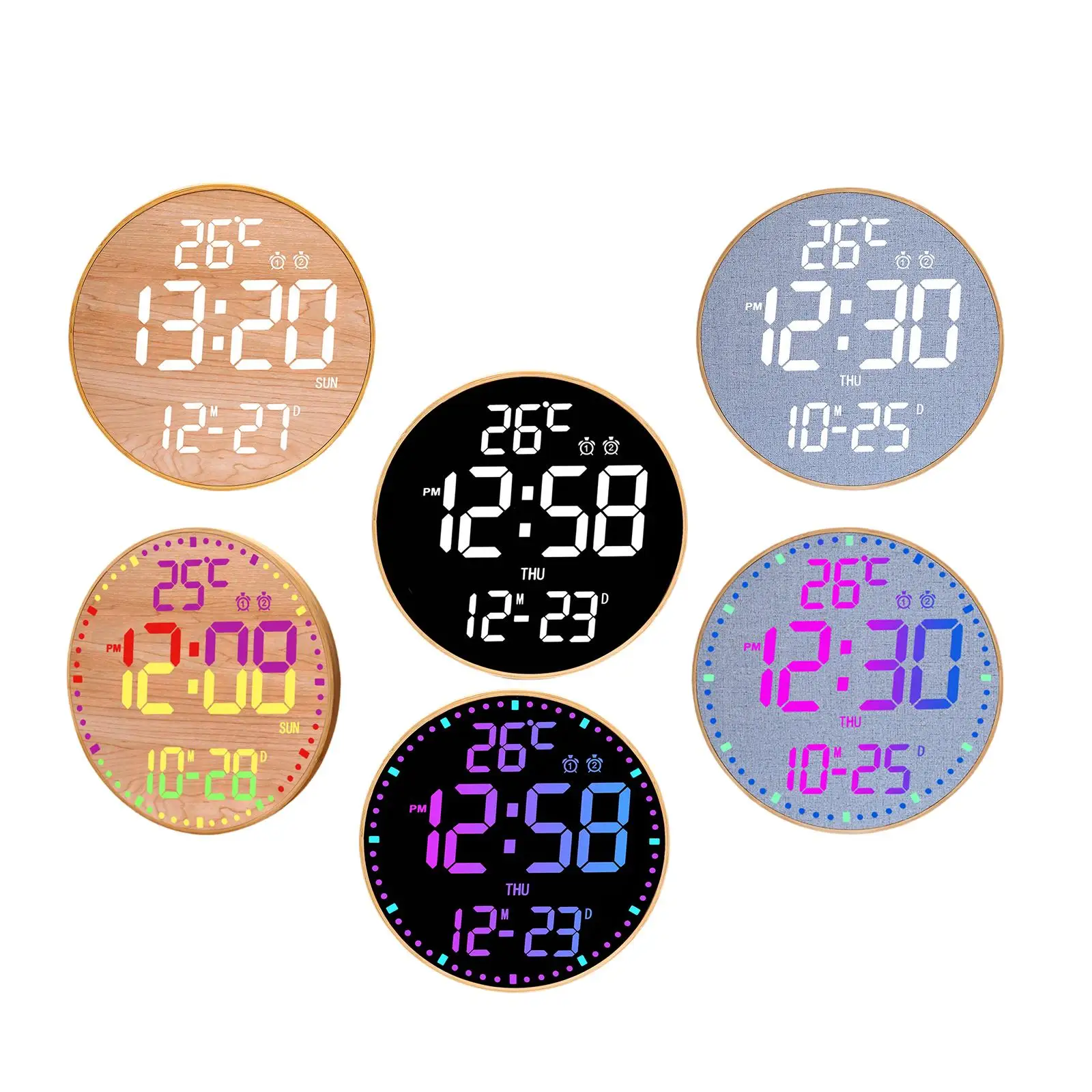 Digital Wall Clock Date Display Wear Resistant Brightness Adjustment LED Alarm Clock for Home Bedroom Kitchen Living Room Office