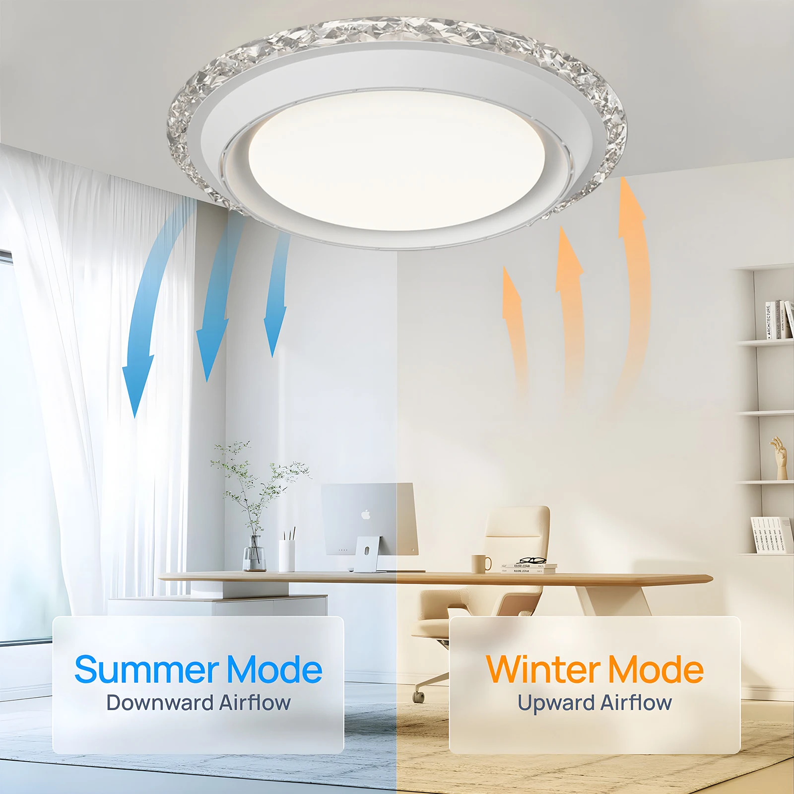 No Blades Ceiling Fan with Light Crystal Fan Reversible Quiet DC 95W Ceiling Fans Dimmable for Bedroom Restaurant Flush Mount