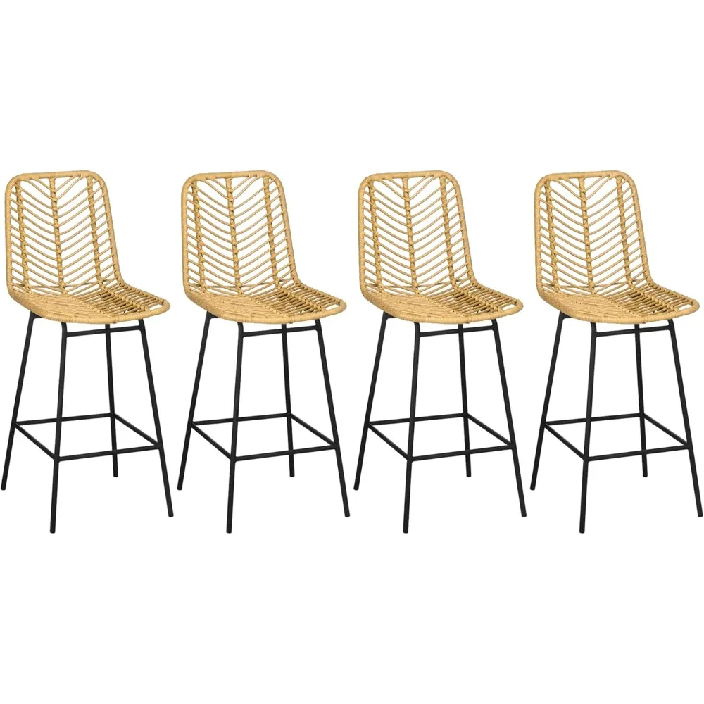 

Modern Rattan Bar Stools, Breathable Steel-Base Wicker Counter Height Barstools for Kitchen Counter, Set of 4, Yellow