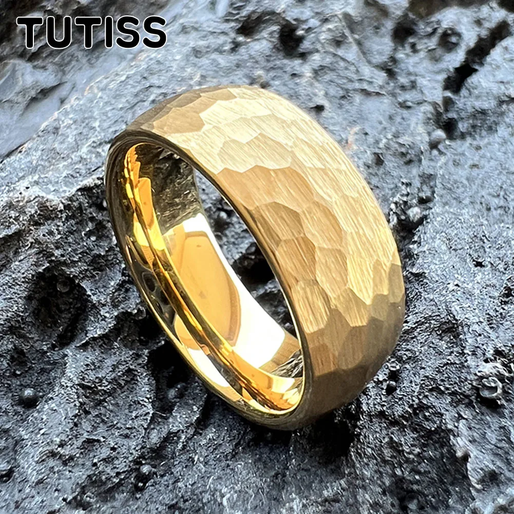 TUTISS 8/6/4mm Hammer Ring Tungsten Engagement Wedding Band For Male Female Domed Brushed Finish