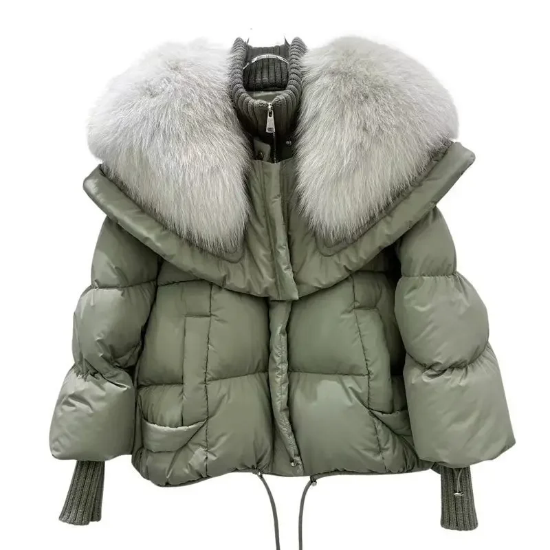 Fox Fur Collar Goose Down Jacket Fur Down Jacket Female Short Haining Winter Coat 2024 New Bread Clothing Women Winter Parkas