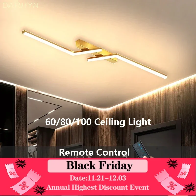 LED Ceiling Light Modern 60/80/100CM Long Strip Lamp AC85-265V Living Room Bedroom Corridor kitchen Home Decor Black Gold Lights