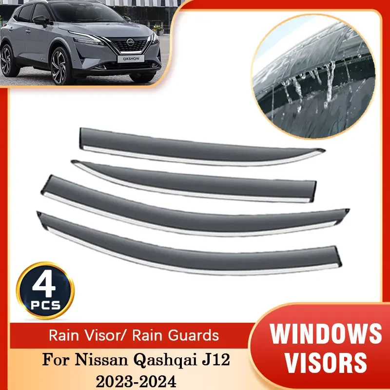 

For Nissan Qashqai J12 2023 2024 Car Door Side Windows Visors Rain Visor Deflectors Awning Trim Protector Sticker Accessories