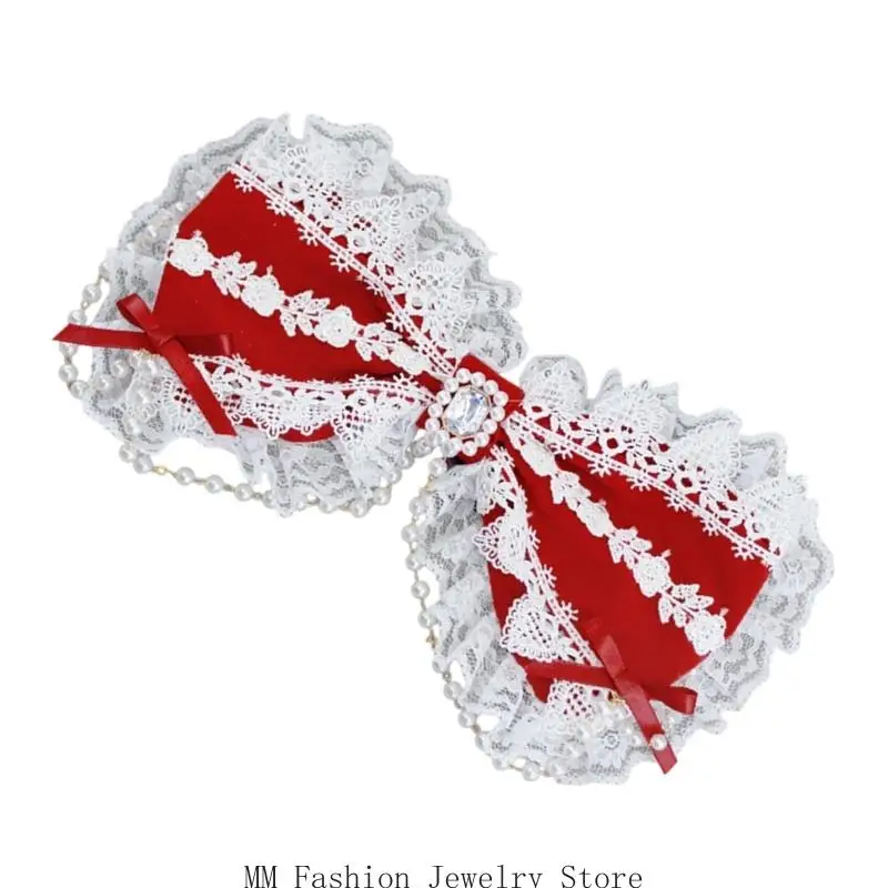 D0UB إكسسوار شعر تنكري مصنوع يدويًا بمشبك على شكل أنمي مع دانتيل ولؤلؤ مقلد للزي اليومي بتصميم ناعم #2