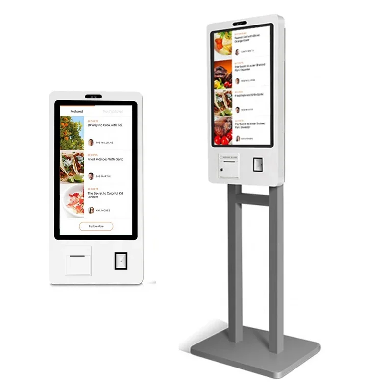 32 inch standing self-service service kiosk with 80mm thermal printer, barcode reader, card reader optional, software no include