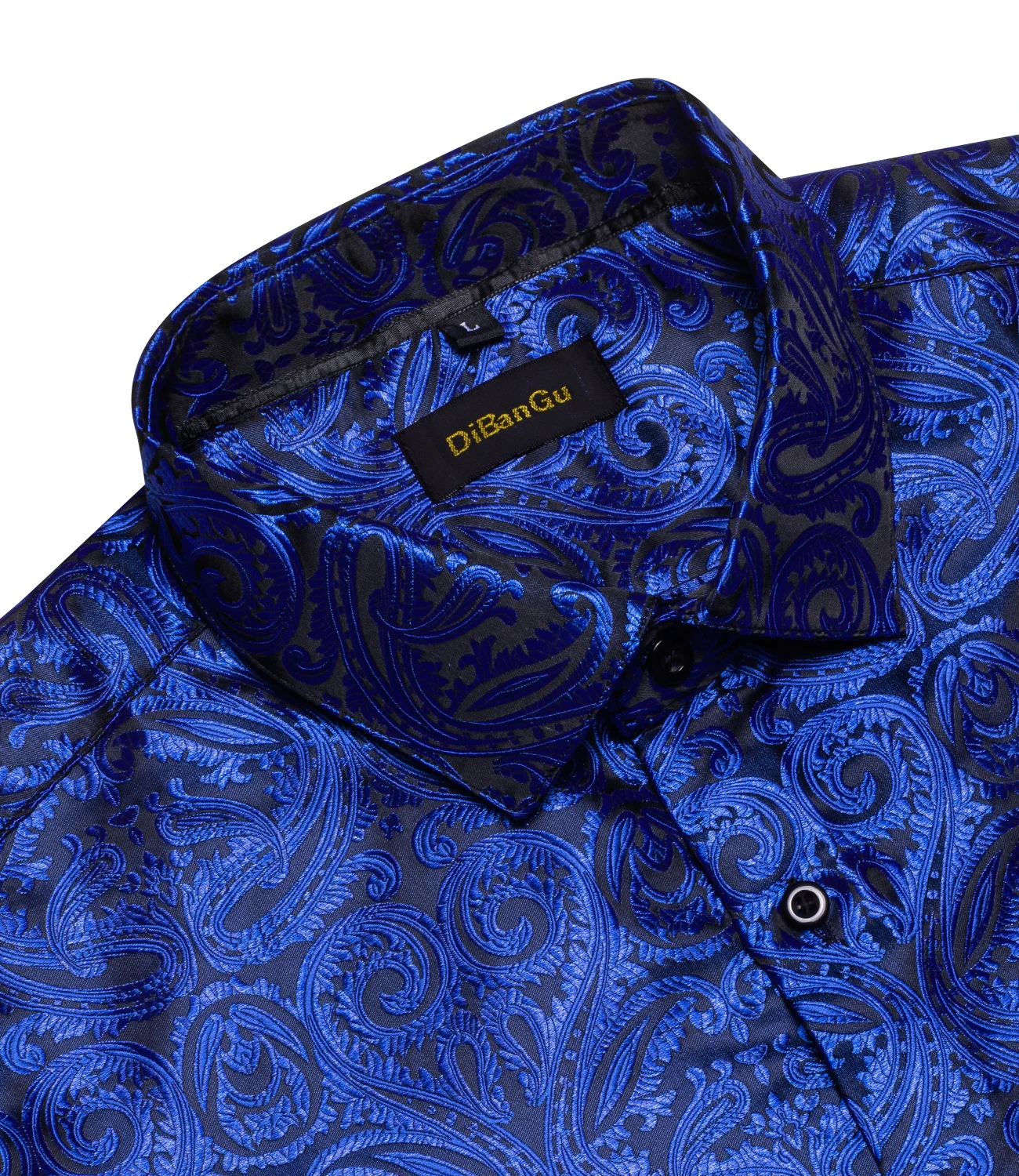 Royal Blue Paisley Solid Silk Polyester Shirts for Men Long Sleeve Wedding Party Prom Dress Button Dowm Collar Shirts and Blouse