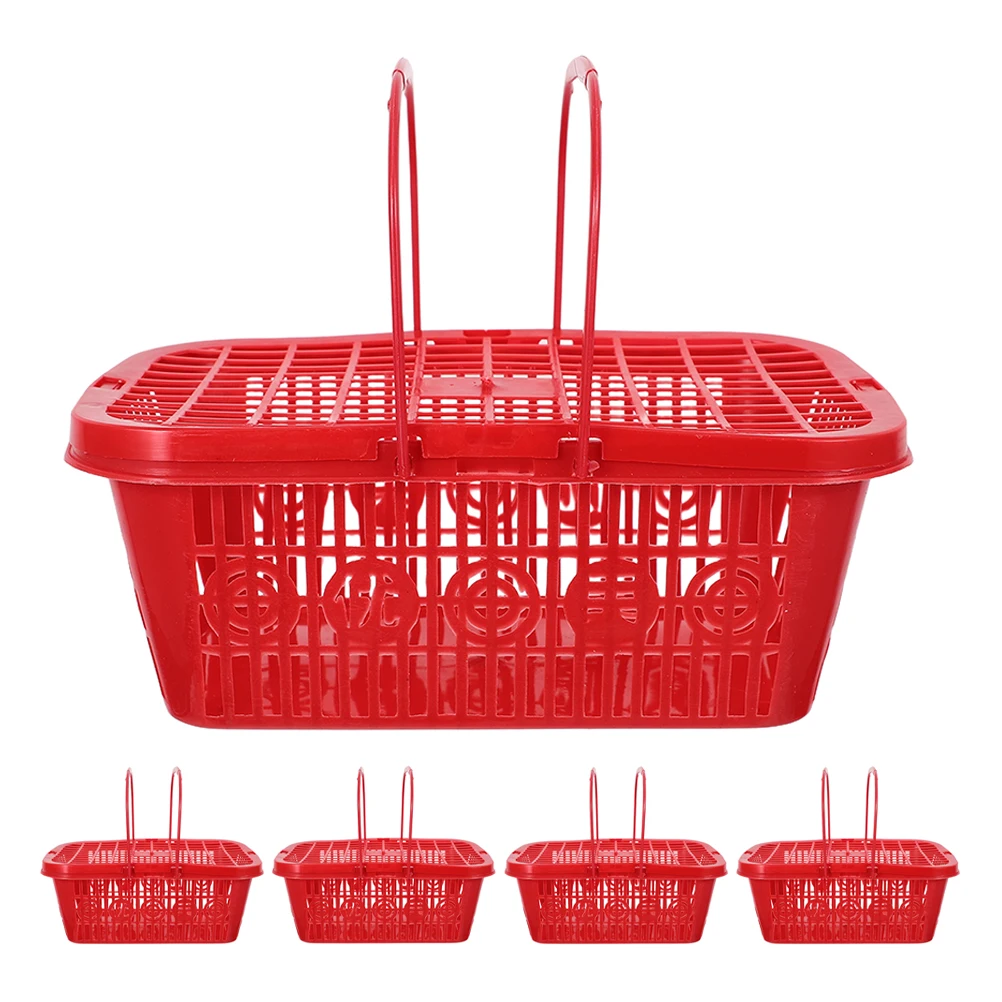 

5pcs Plastic Berry Baskets Small Fruit Picking Basket With Lid Handheld Square Basket For Storage Grape Strawberries Fruit