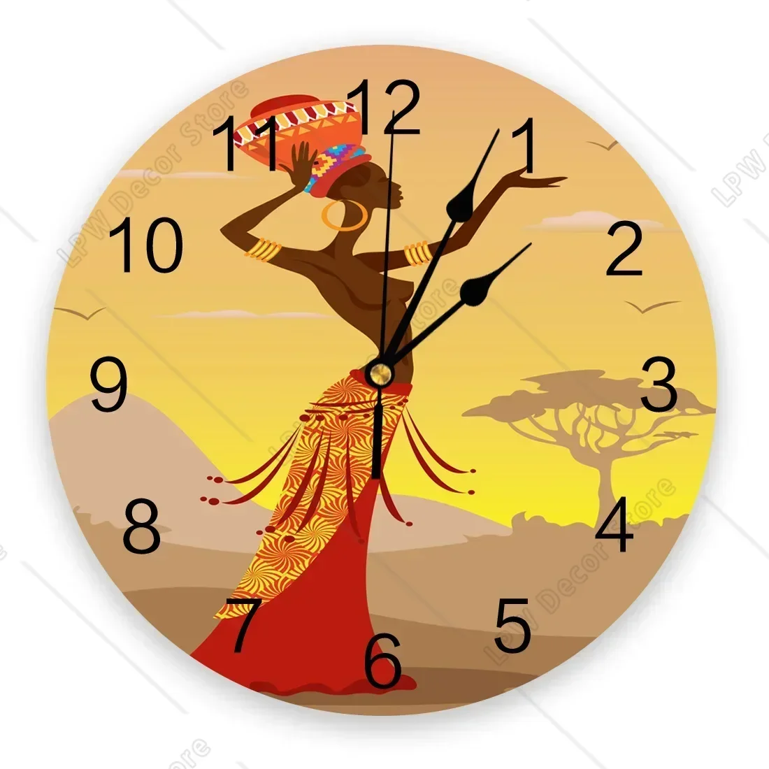 African Woman Ethnic Clock Living Room Home Decor Large Round Wall Clock Mute Quartz Table Clock Bedroom Decoration Wall Watch